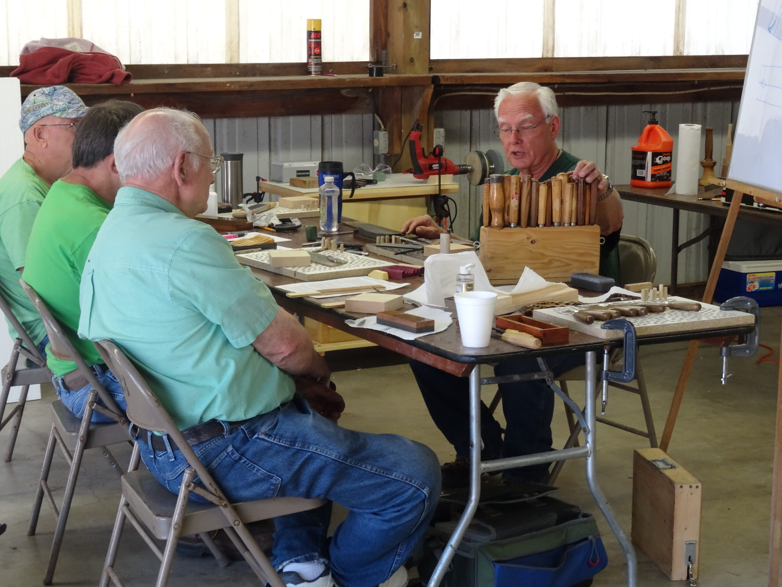 Joe Dillet Teaching a beginning relief carving class in 2017